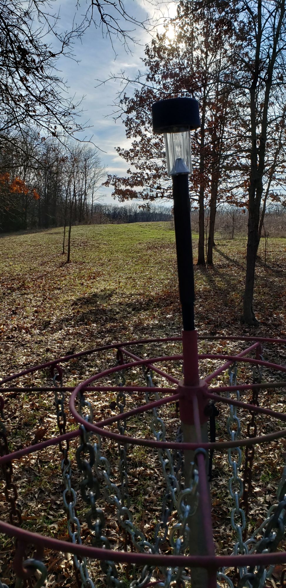 Out in the open basket to tee pad