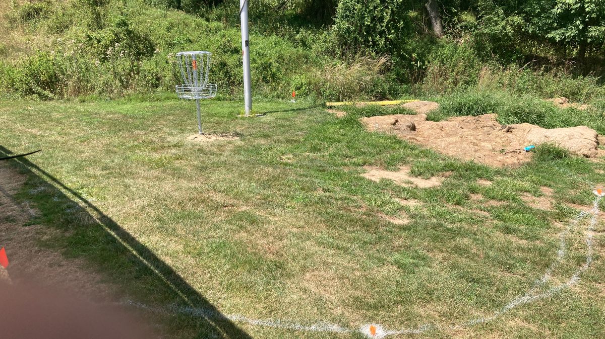 If out of circle (indicated by red flags) play shot as hazard. Shoot from where you are with +1.