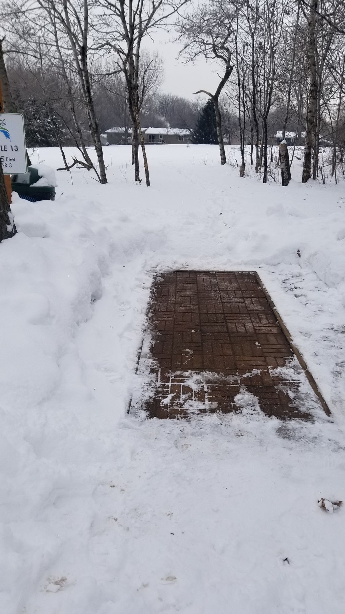 Hole 13 teepad after being shoveled winter 2018-19