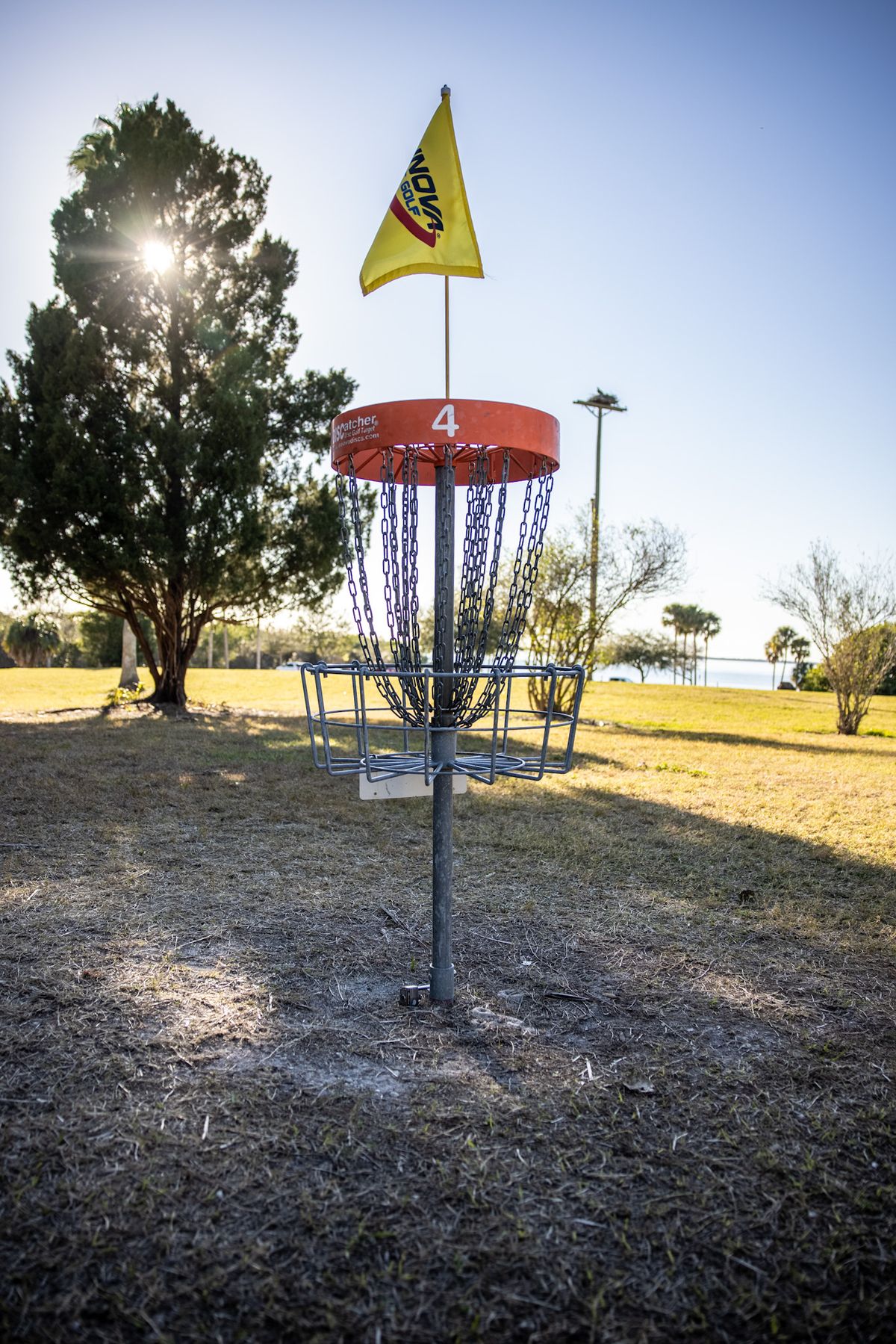 Hole 4 basket looking back toward pads.