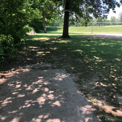 Hole 17: Tee Box. Mando left of first tree: