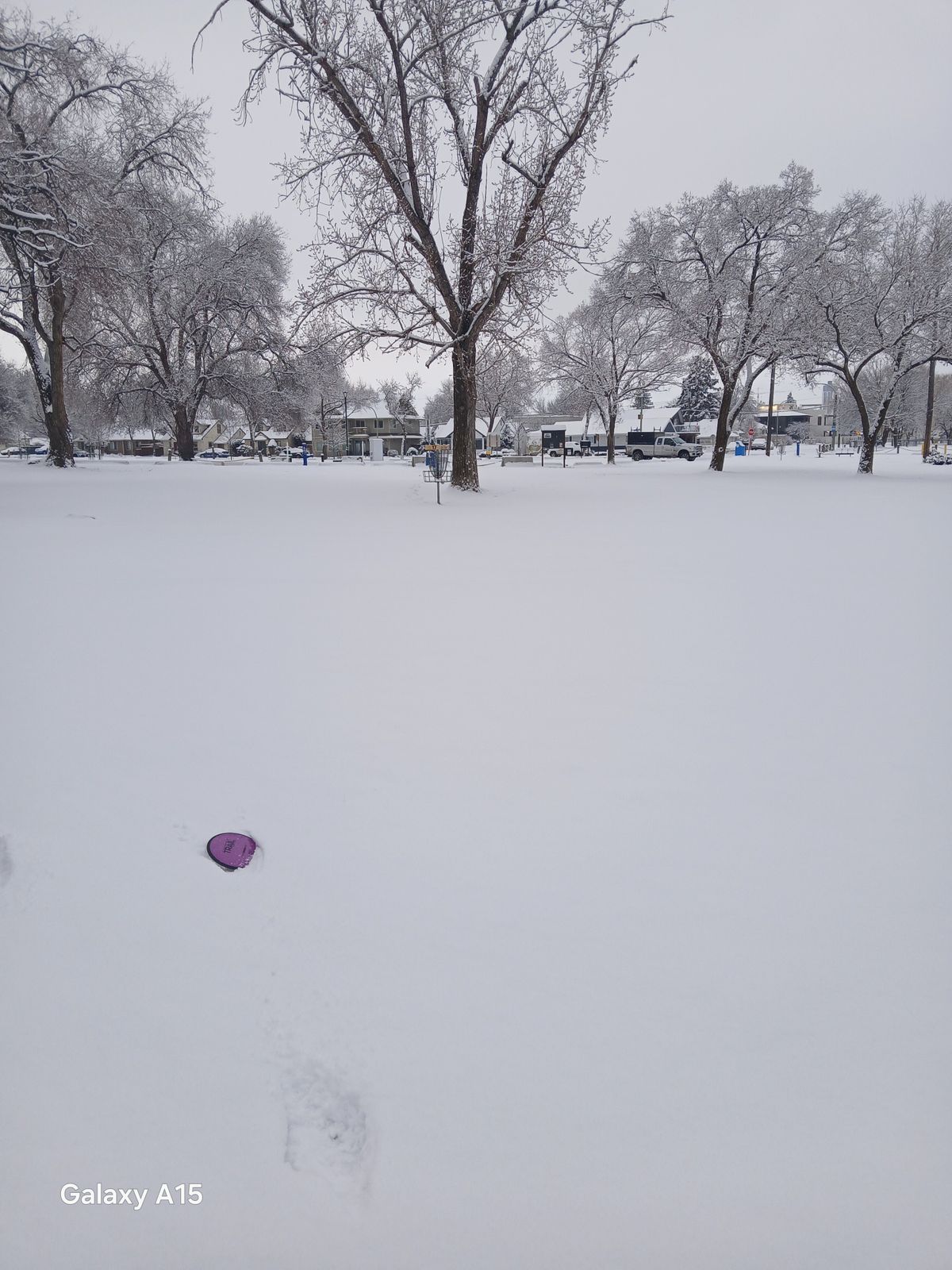 Hole 9 in the fresh pow