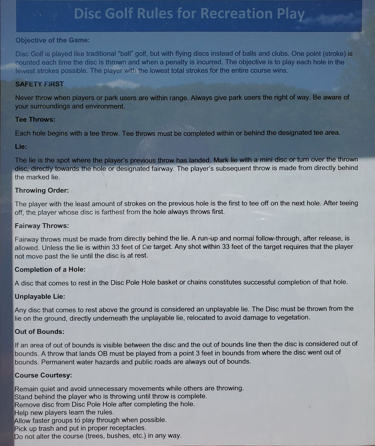 Course Rules Posted on Site