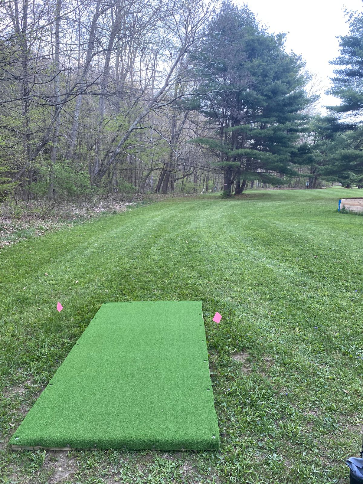 Turf tee pad installation started April 2024. Goal is to finish by July.