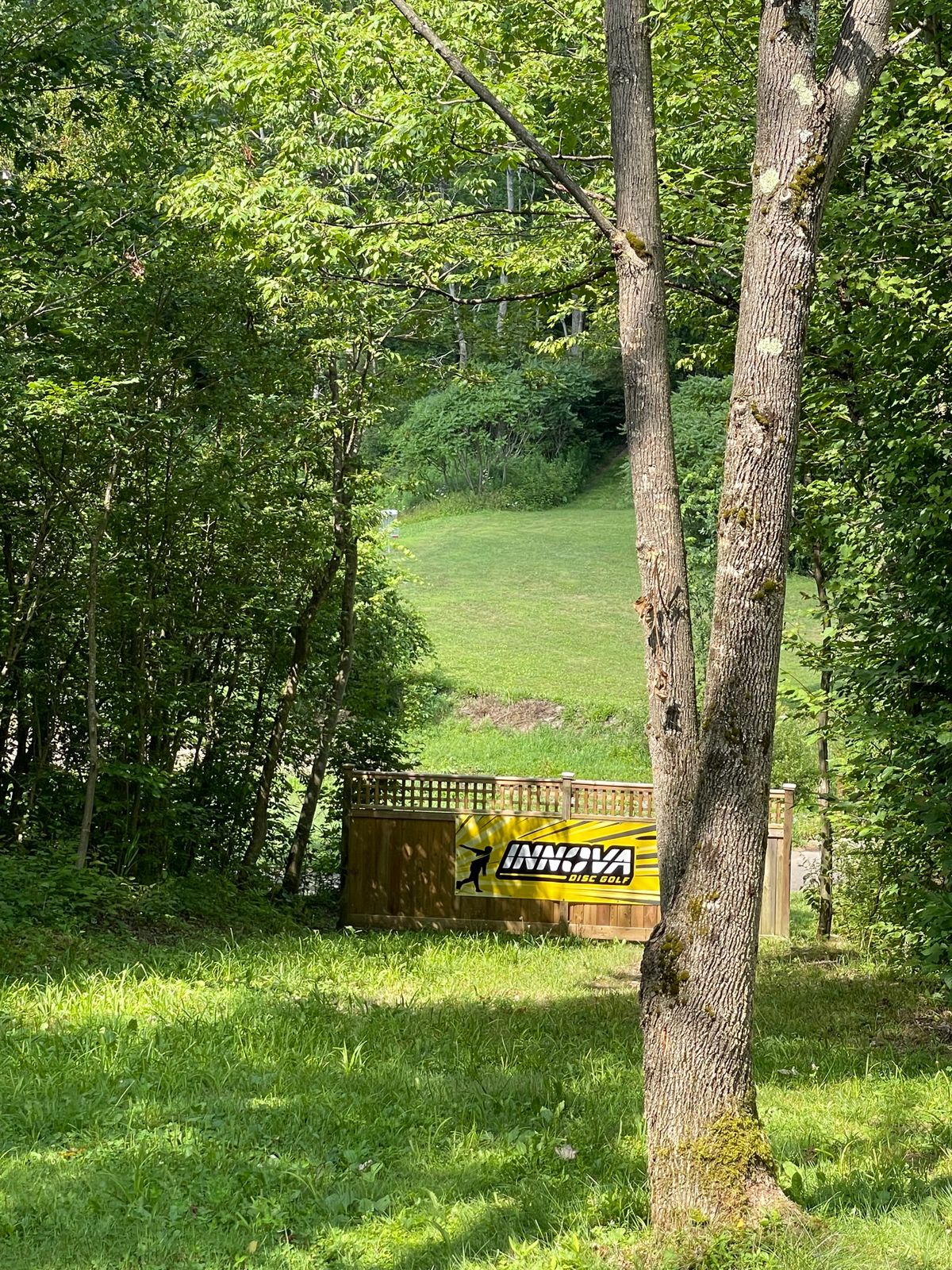 Sweet downhill, dogleg left, over the fence.