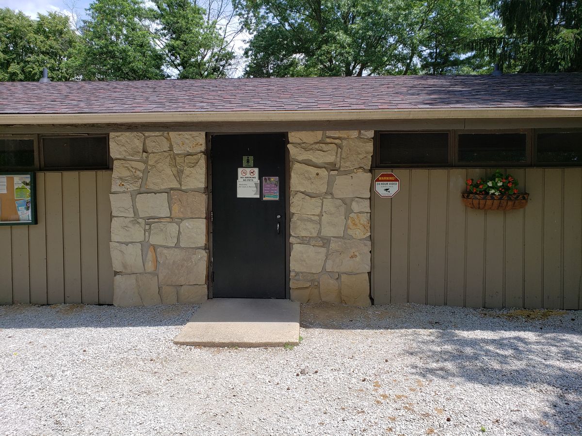 Campground restrooms building by #6 playground area.