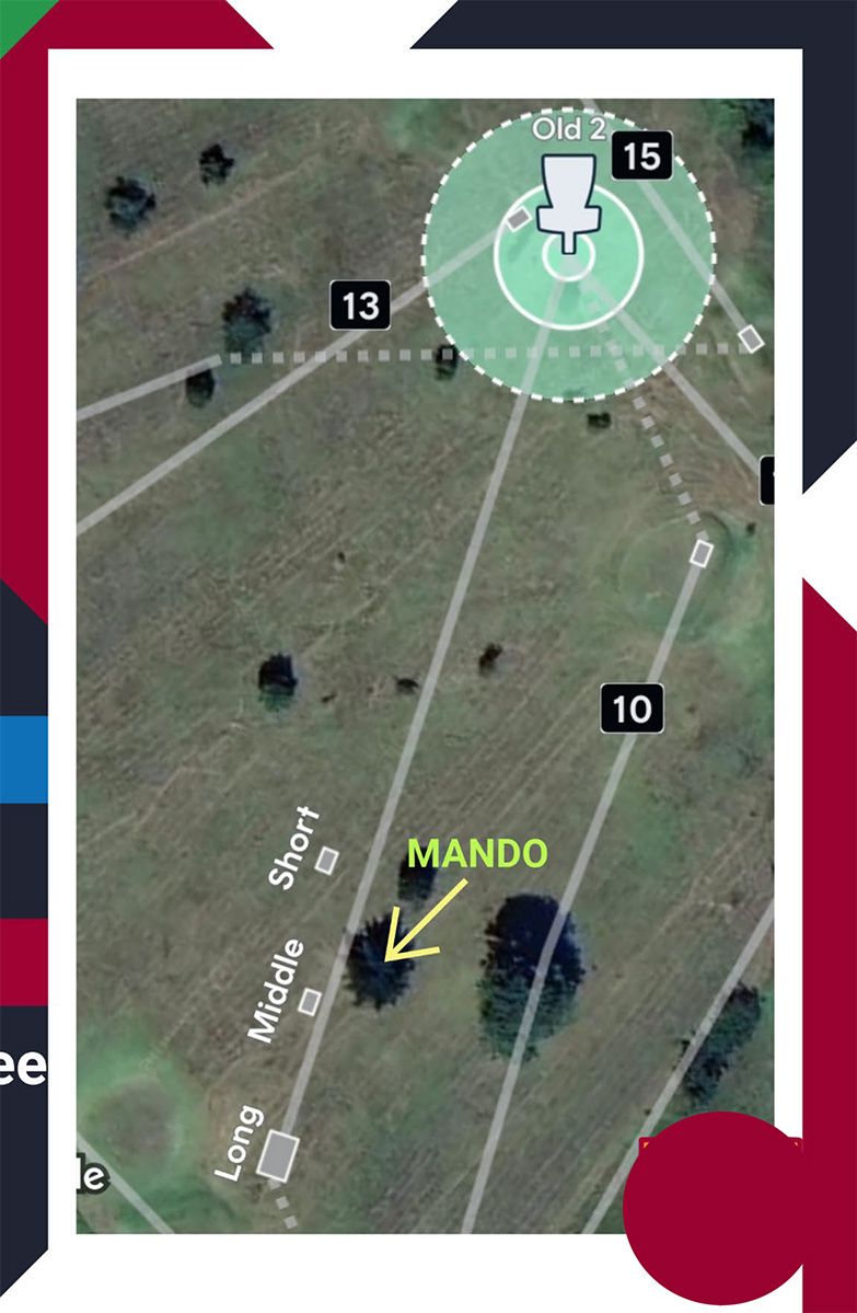 Mando to the left of the tree on the right.