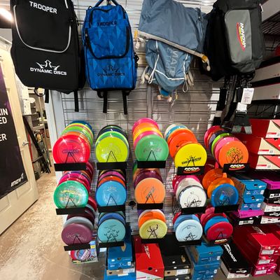 The disc rack at the back of the store! Decent variation of brands/plastics.