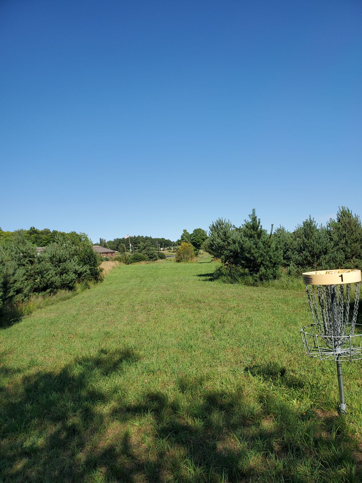 Hole 1 looking back, 350ish to pad