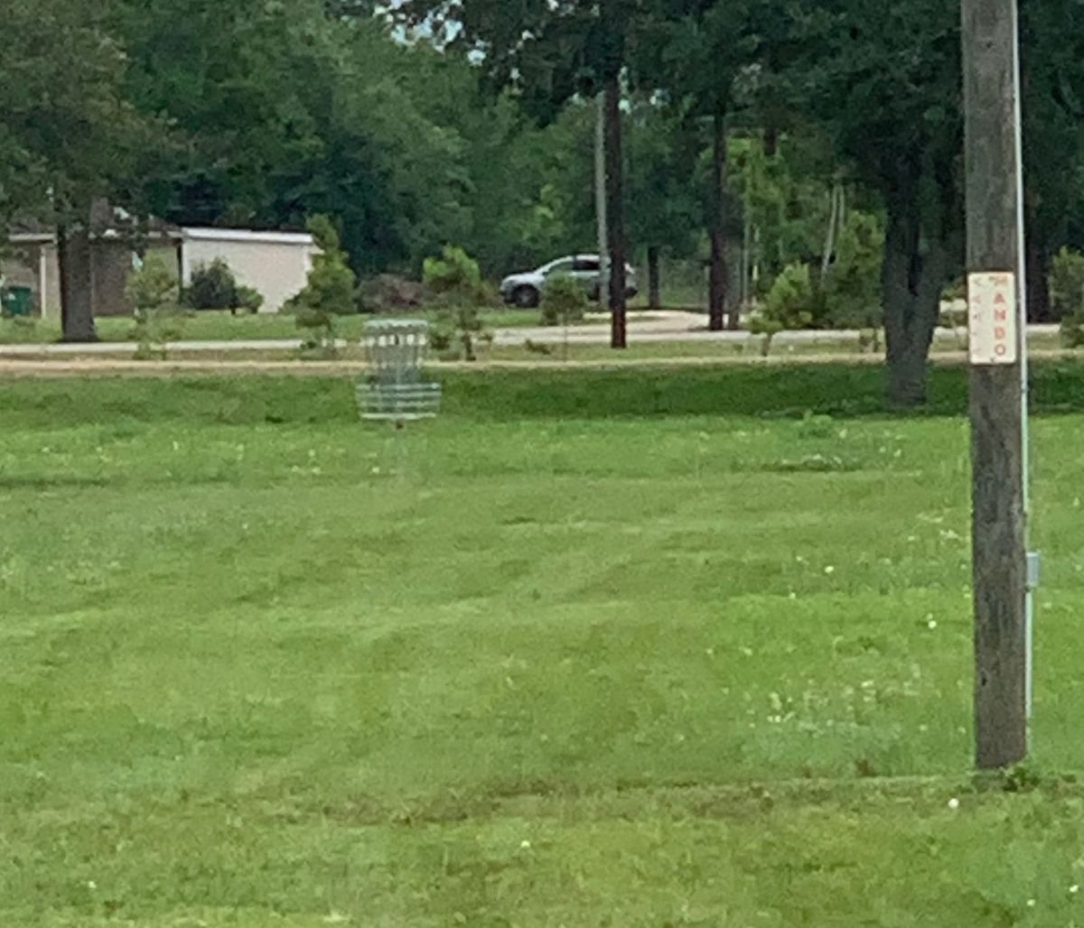 Mowed Fairway and circle 1 green around basket courtesy of Park Ranger Denice!  Hole 1/10