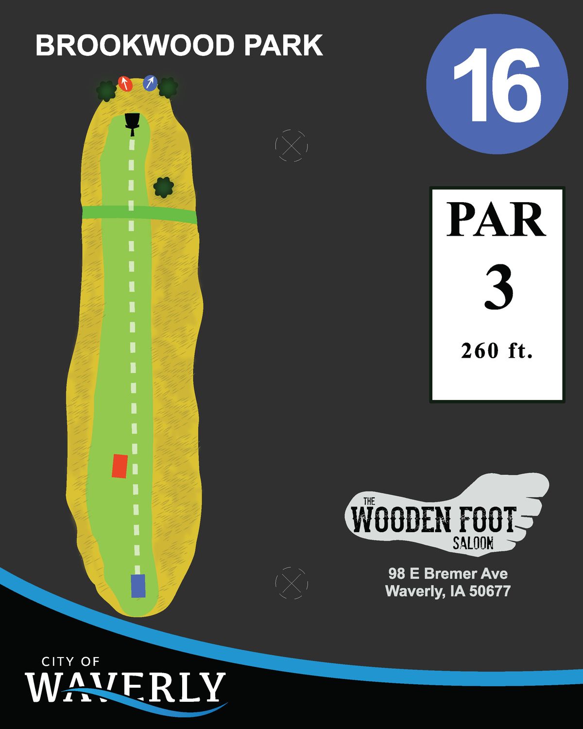 Hole 16 blue teepad sign
