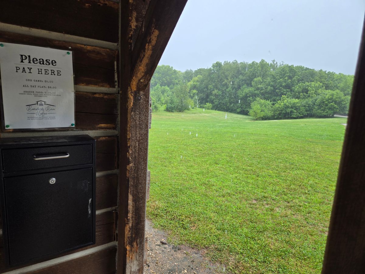 Pay box on a beautiful rainy day