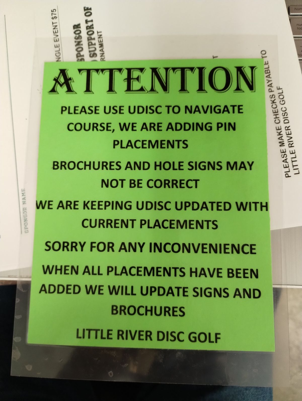 3/11/23 - new pin positions in progress.  Signs and maps are not correct.  Follow UDisc placements