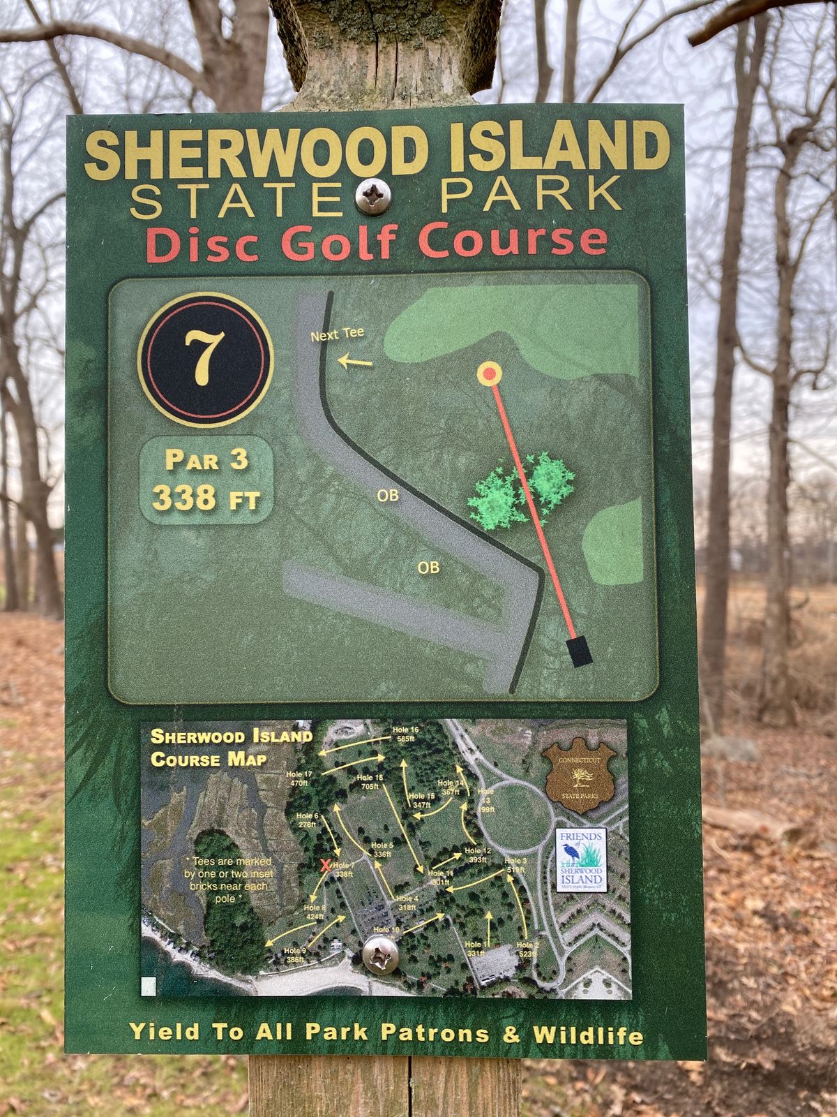 Original #7 — now used as #10 for "18 on 10" or #9 for Alternate layout. Little overview map shows old layout (was inaccurate on holes 1 and 2).