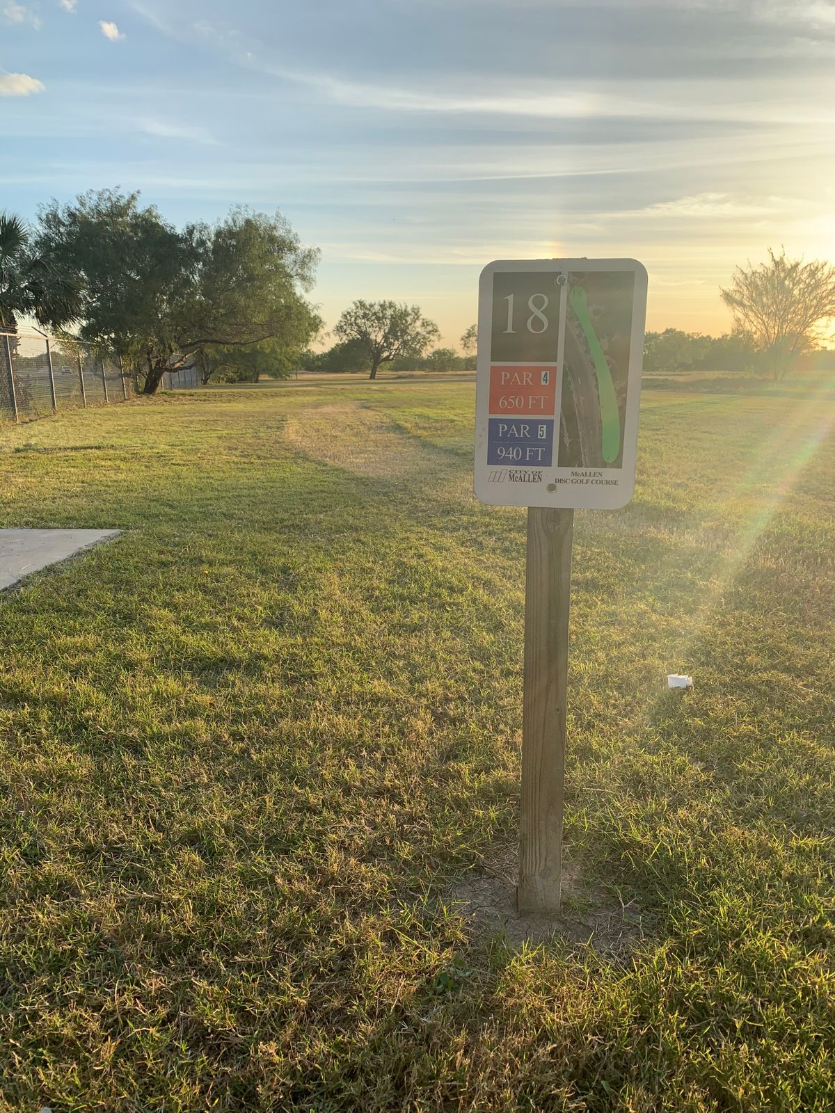 Hole 18 Blue Tee Box at sunset