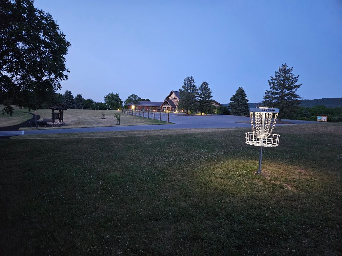 Hole 2 basket looking at the visitor center