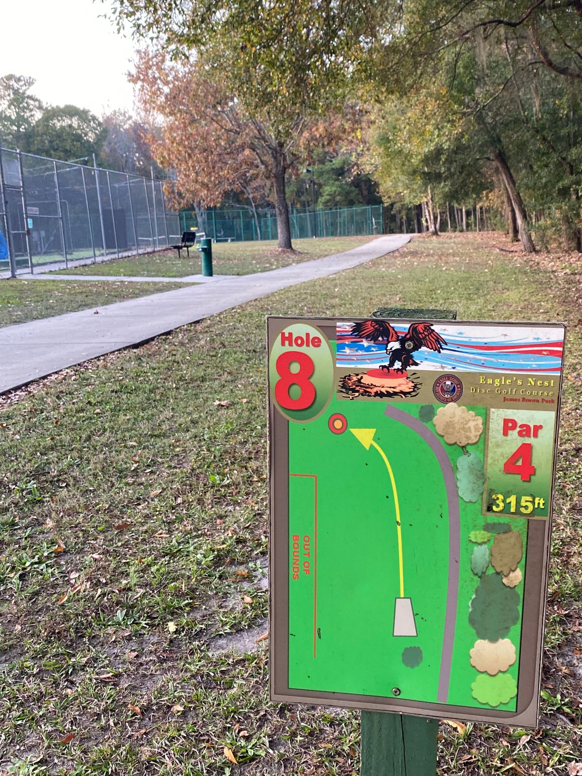 Par 4. Follow the track around almost back to the beginning to find hole 9.