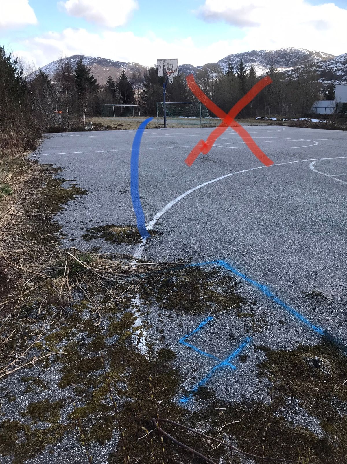 Merk mando til høgre for basket. 