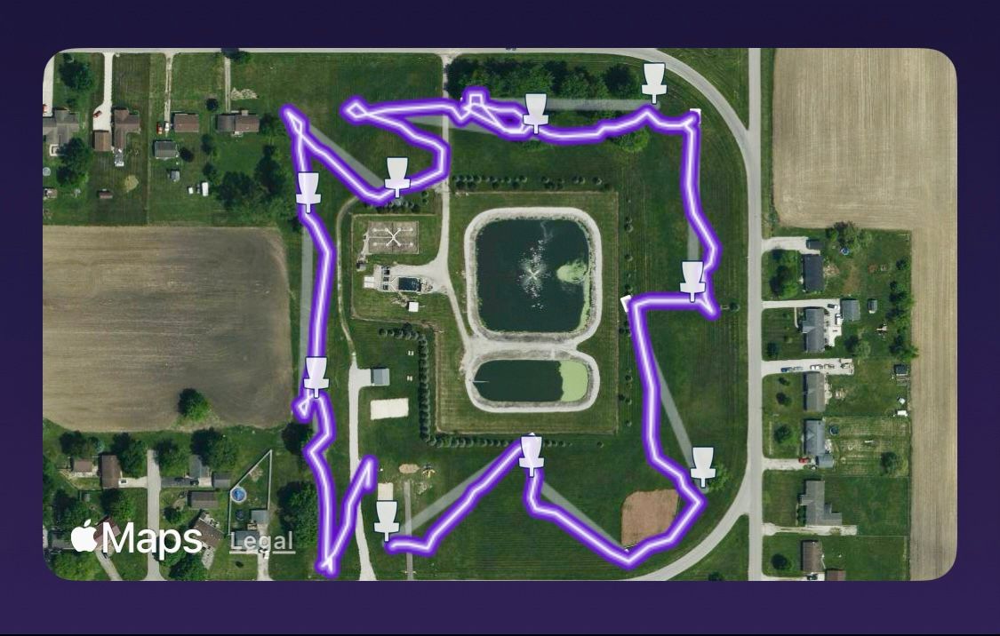 Although in a park, that’s no pool in the center of this disc golf course.