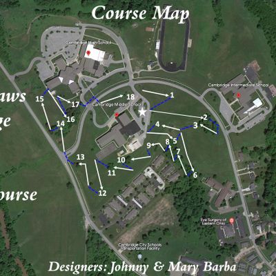 Map of the World Famous Paws to Claws Cambridge City Schools Disc Golf Course