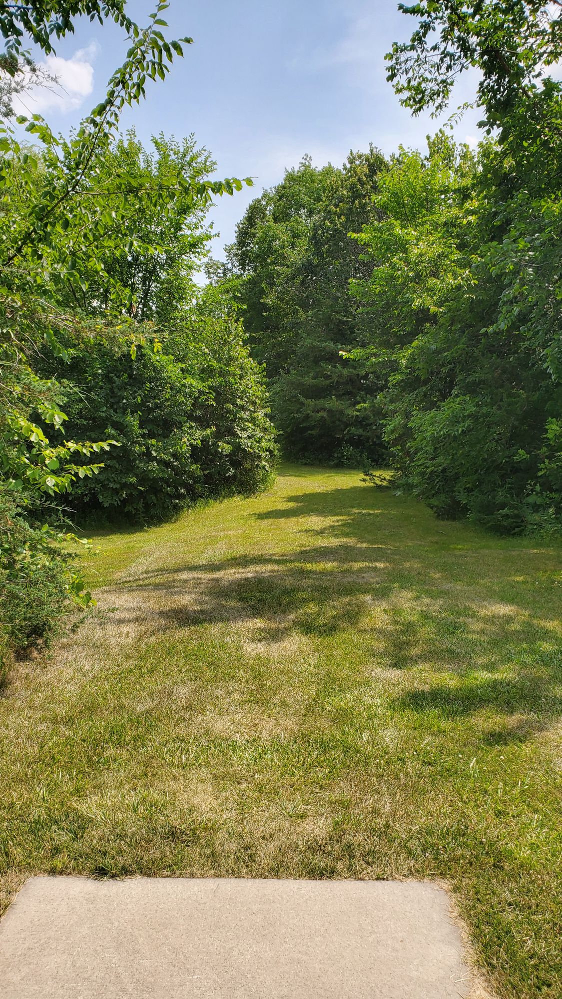 Hole 9 tee. Hole is through a tight area and a bend to the left