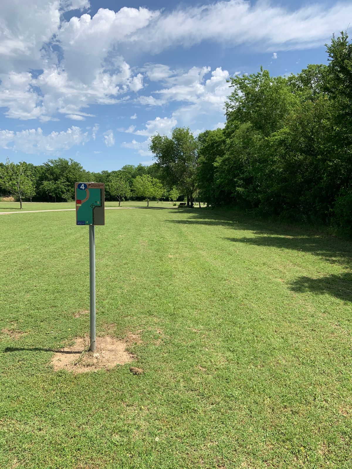 Hole 4 fairway (dogleg right at end of treeline)