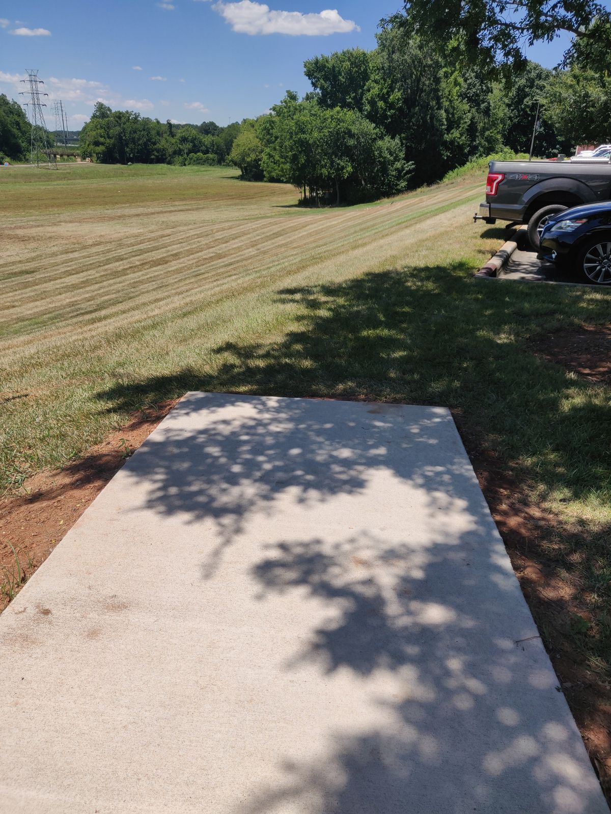 Hole 1. Looking at the basket from the tee pad.