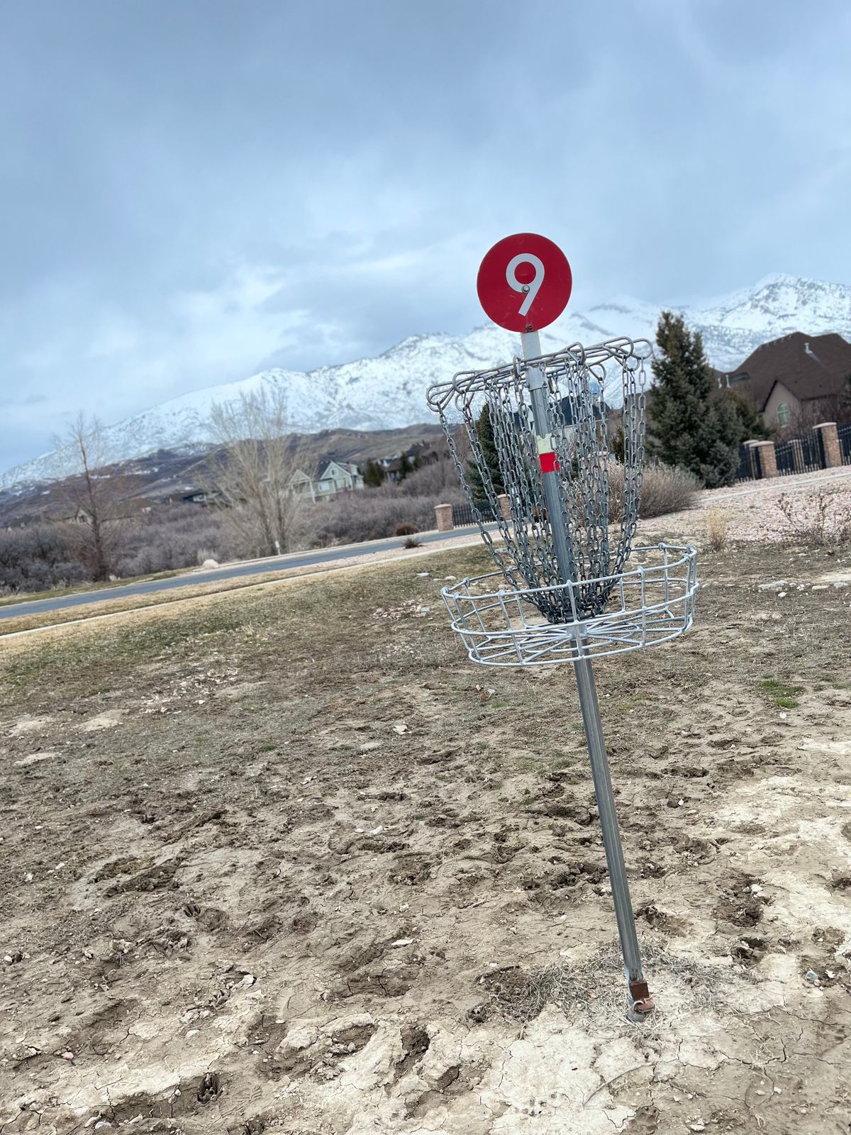 Hole 9 on a nice night the day before spring begins (approach area for basket).