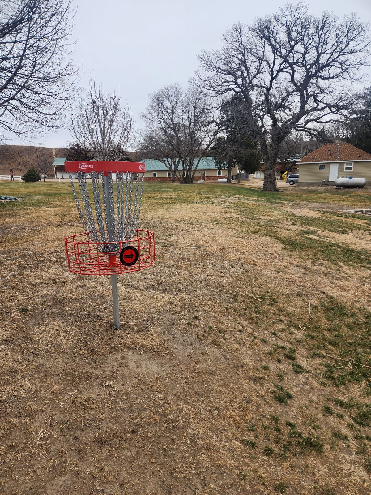 Hole 1 Basket looking back to tee