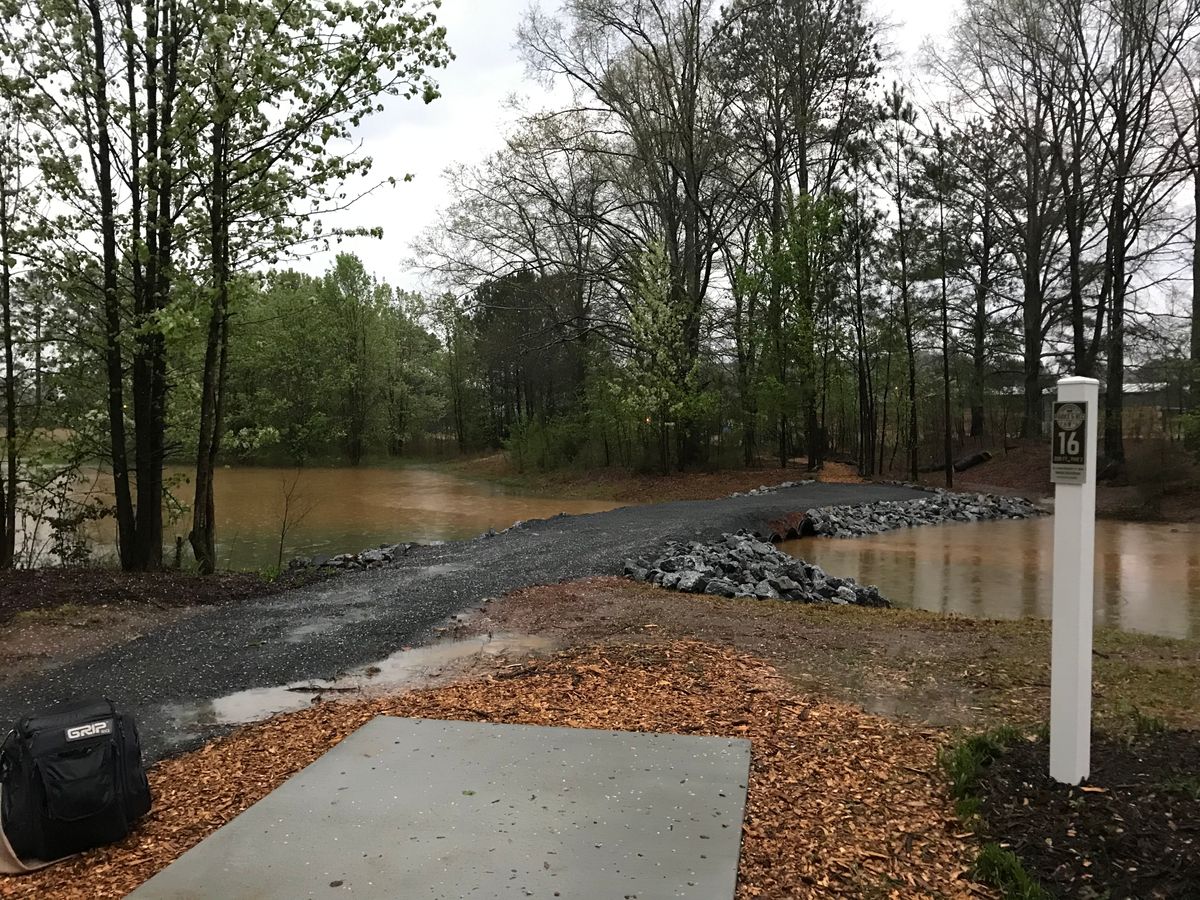 Hole 16 tee with BIG WATER