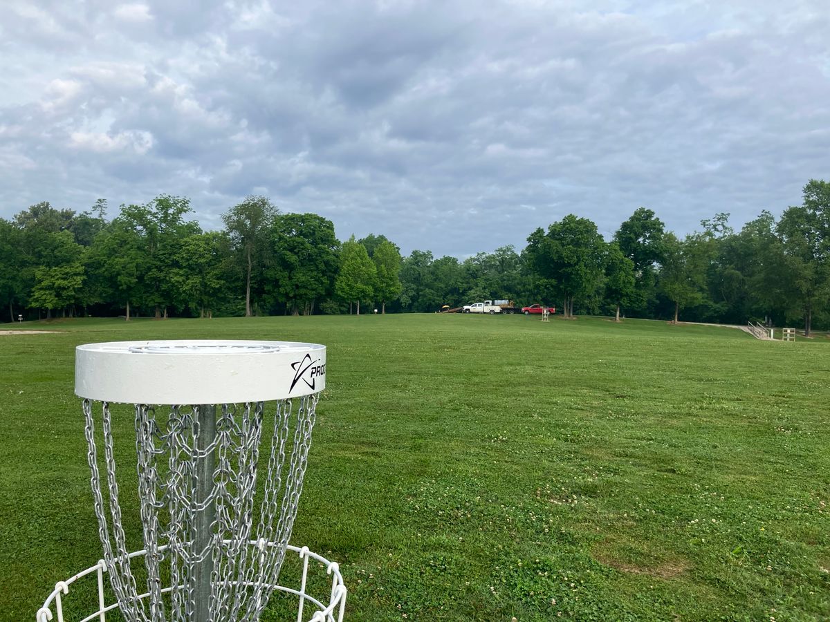Hole 2 basket looking at the tee box.