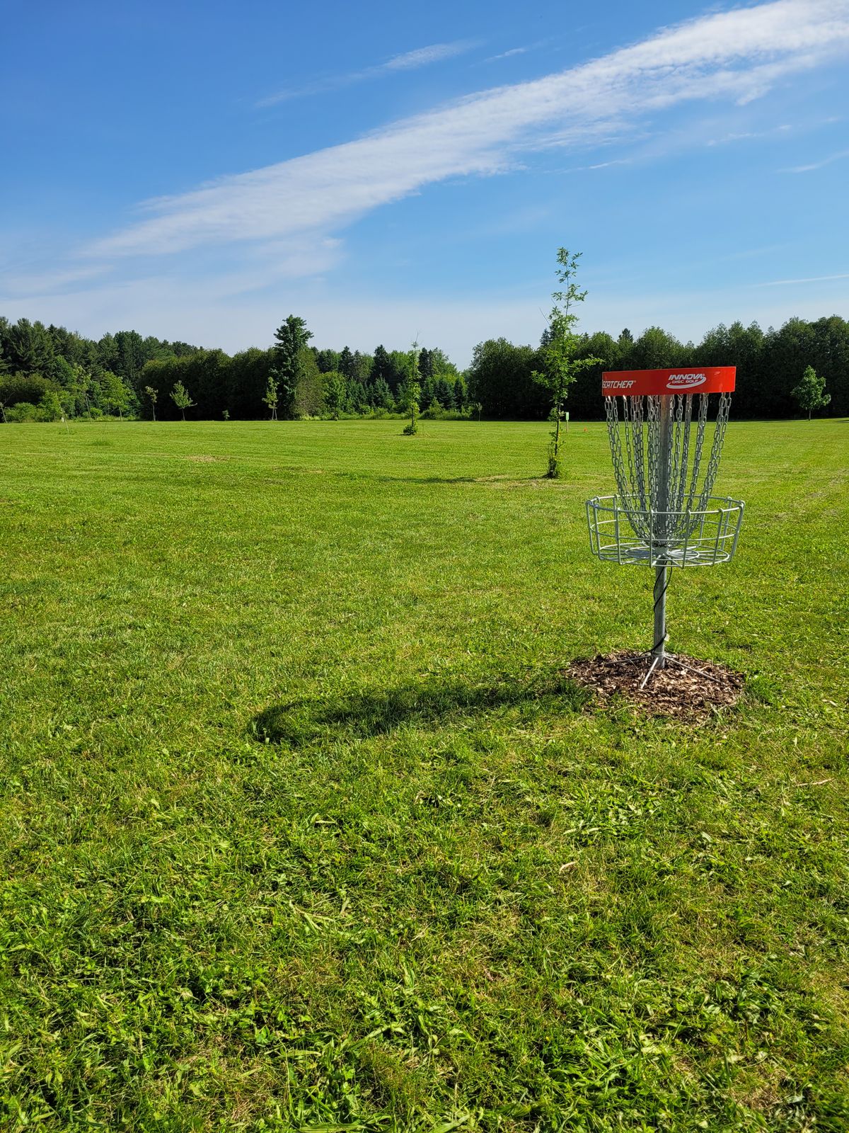 Practice basket near parking lot.