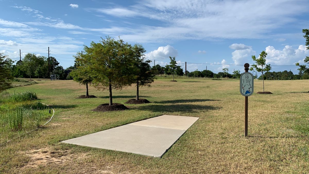 Hole 10, facing to go around the right of the trees with a Heiser