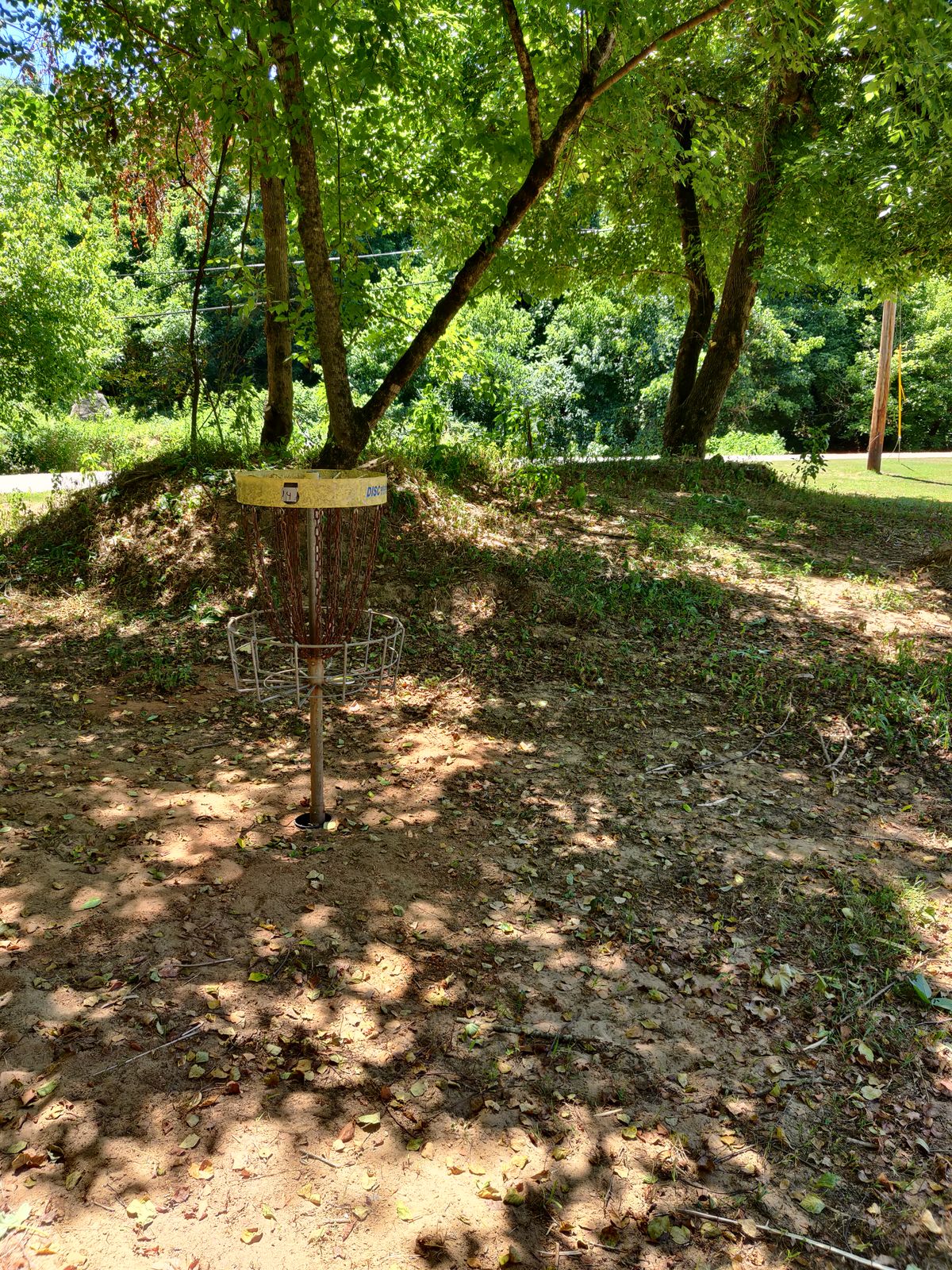 Hole 14. Looking at the basket from the fairway on the right.
