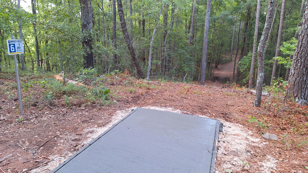 Hole #6 tee.
Down hill blind basket to the right.