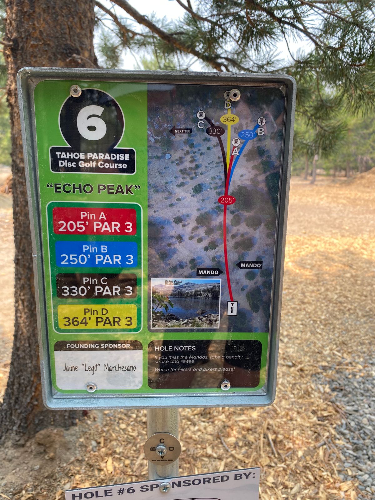 Holes 1-3 are on far side of parking lot. Holes 4-9 are on lake side across parking lot