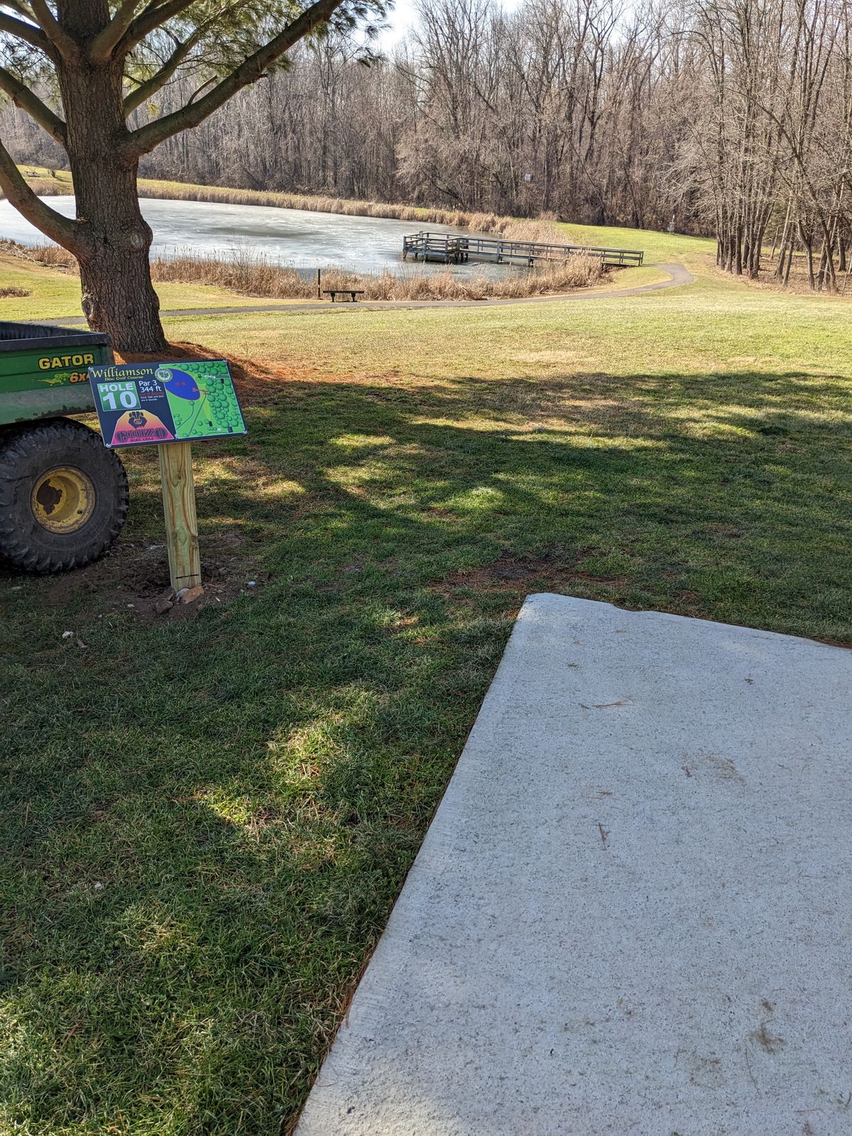 If you go in the pond, the drop zone is at asphalt path where the dock starts.