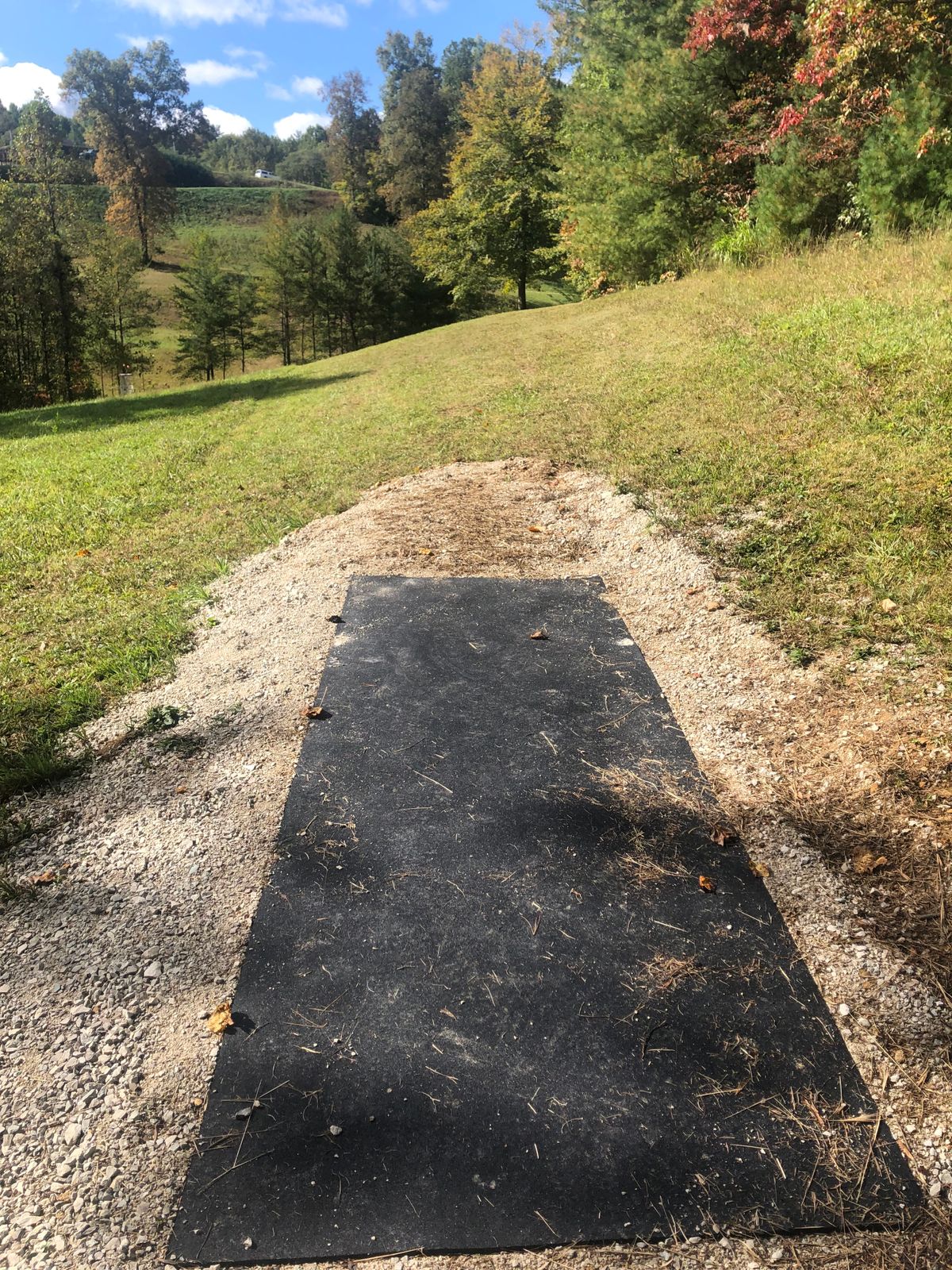 Hole 8 Tee pad. Plays to the right.