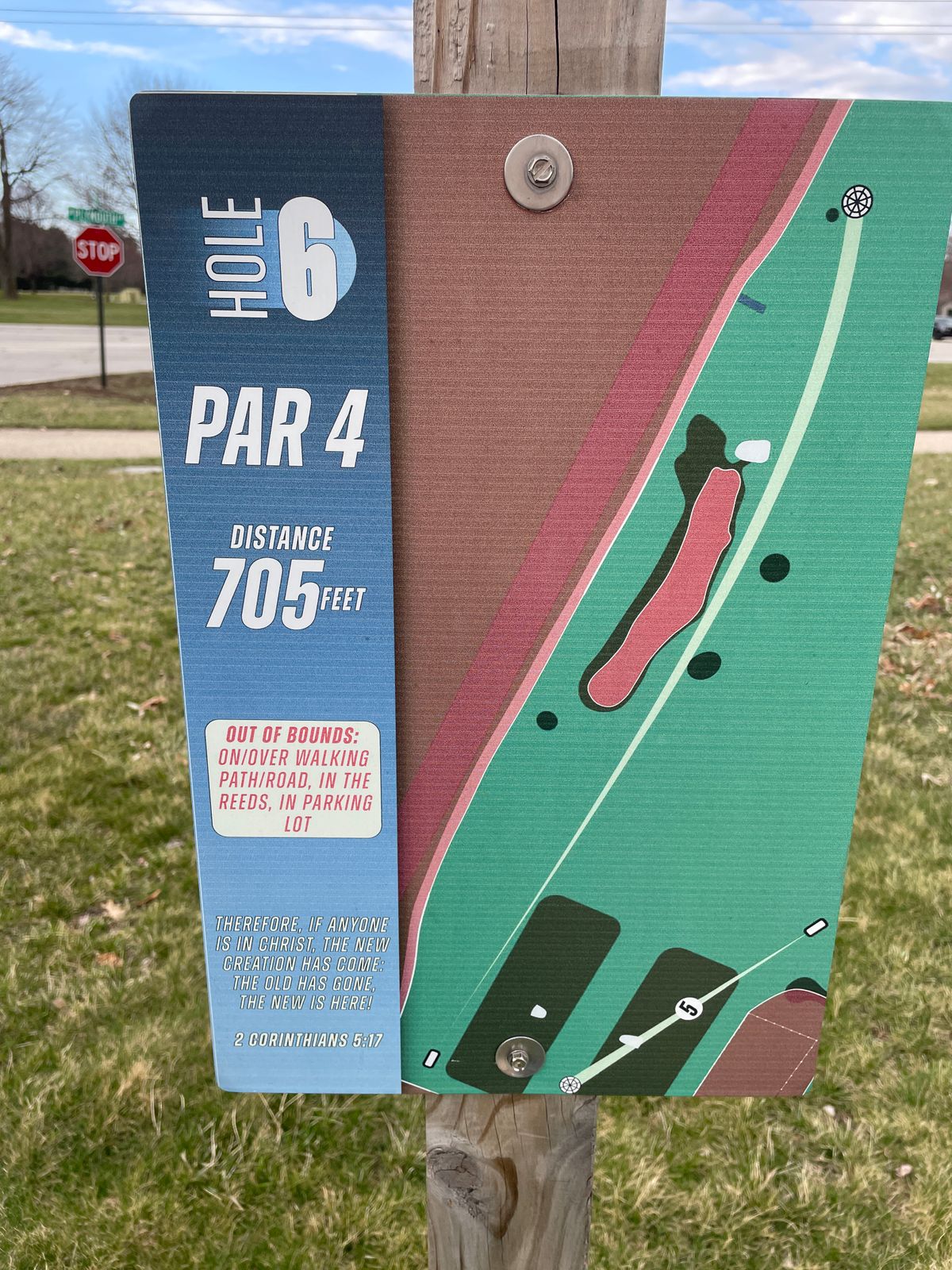Hole 6 705’ OB reeds, road, parking lot, on/over sidewalk