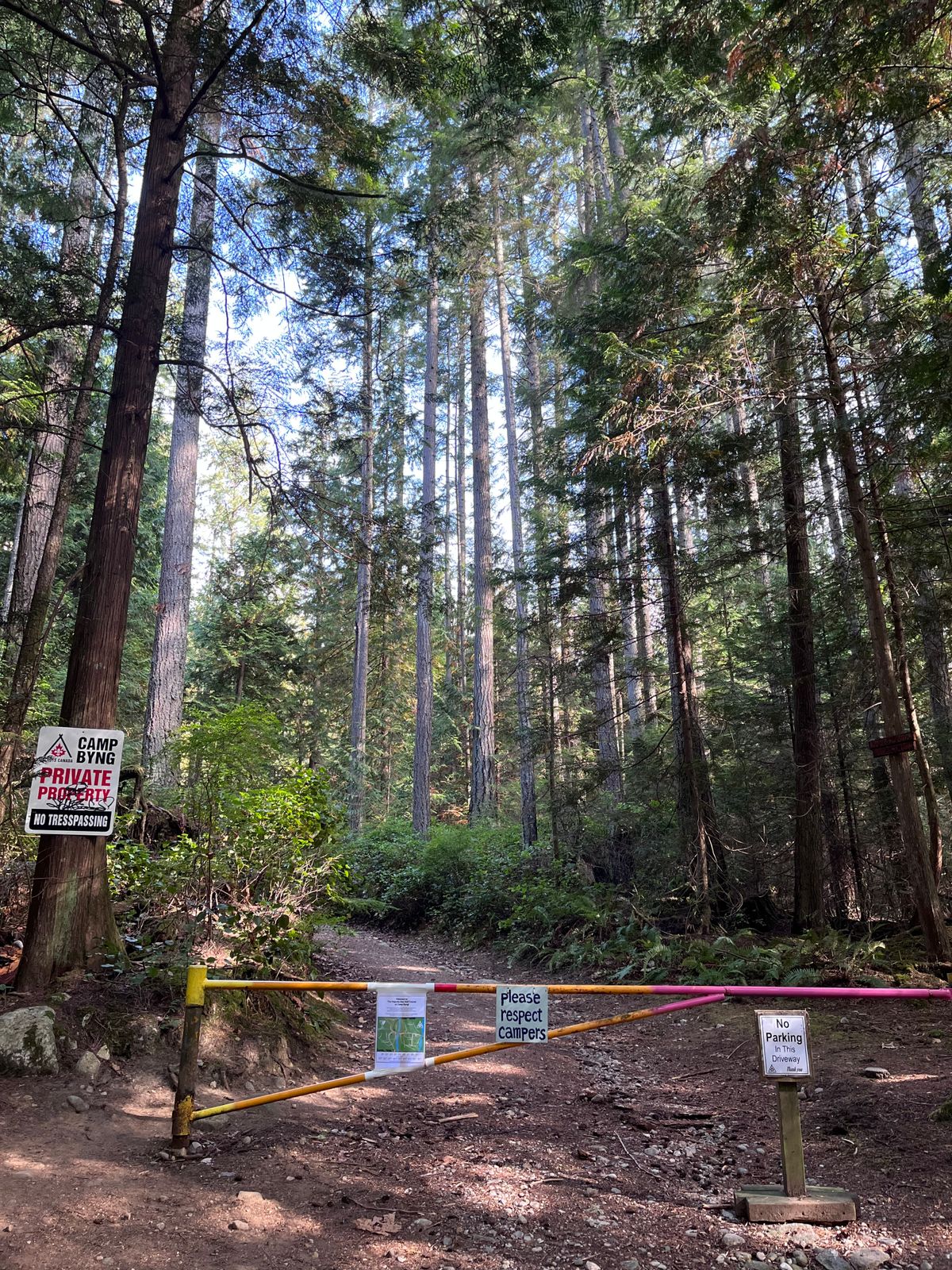 Entrance to property. Travel up service road and stay left until you get to tee #1 near bridge.