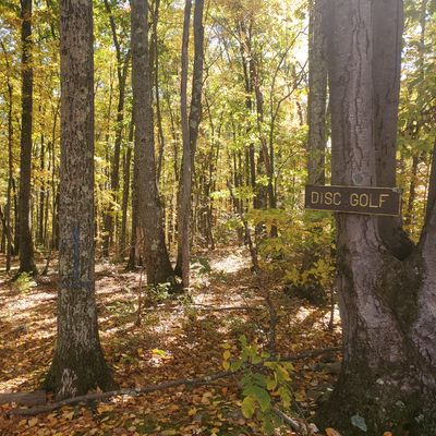 Near first hole. Entry to the course marked by sign