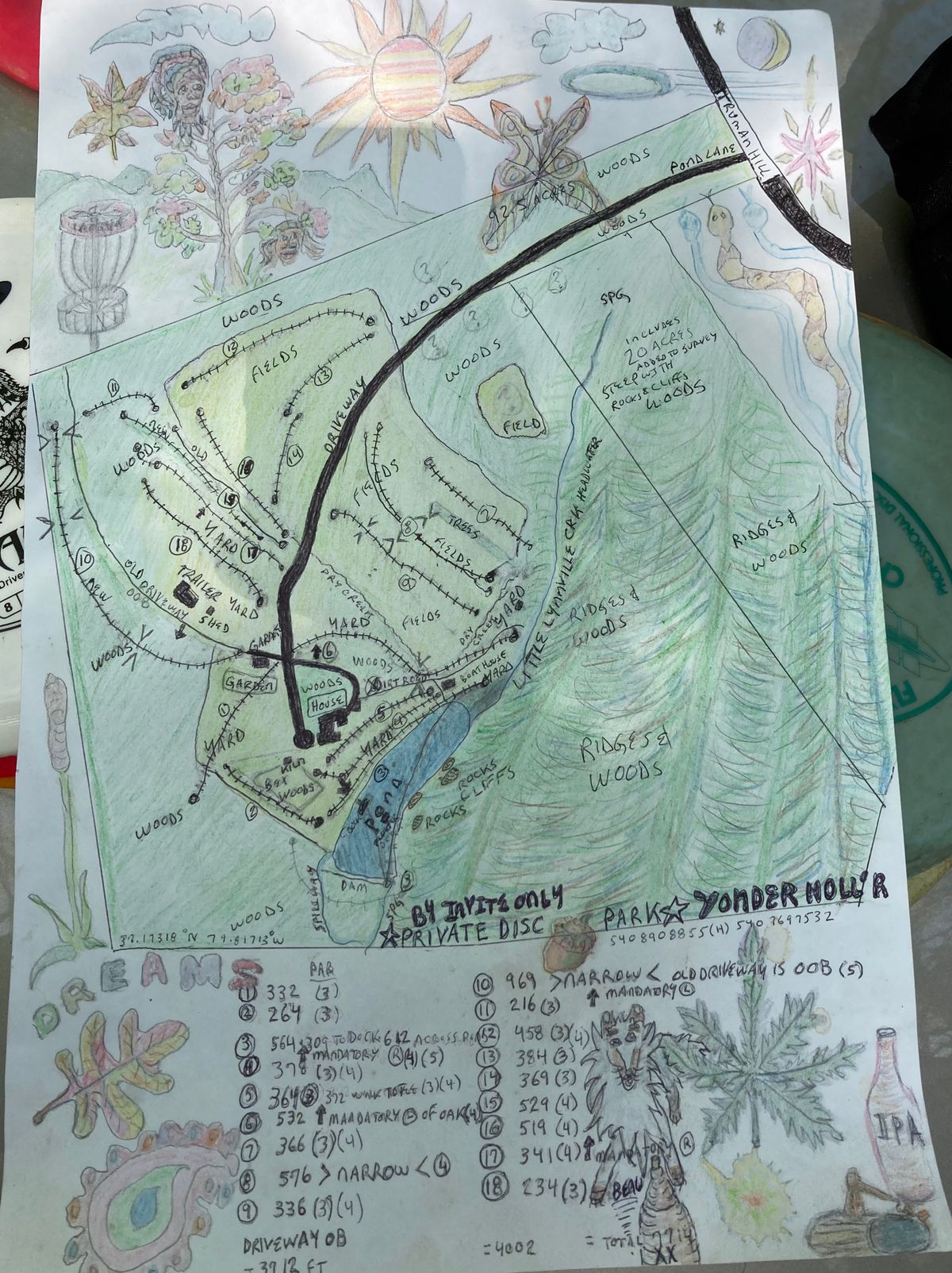 Course map hand drawn by owner.