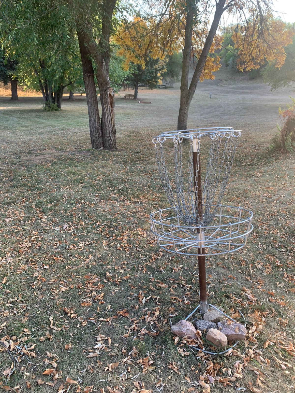 Hole 6 basket looking towards tee pad.