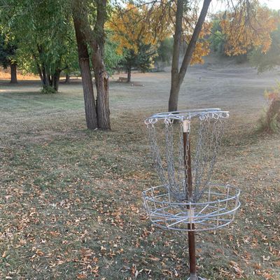 Hole 6 basket looking towards tee pad.