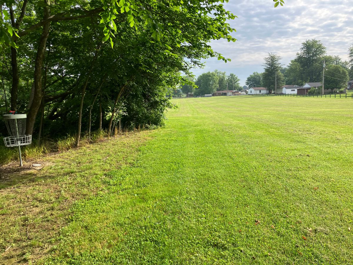 Hole 9 Basket looking at the tee box.