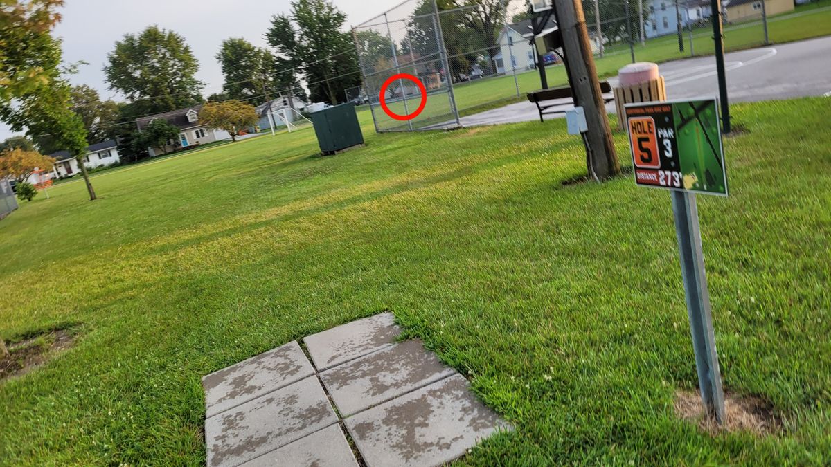 Hole 5 - OB: On basketball court, on/over road.