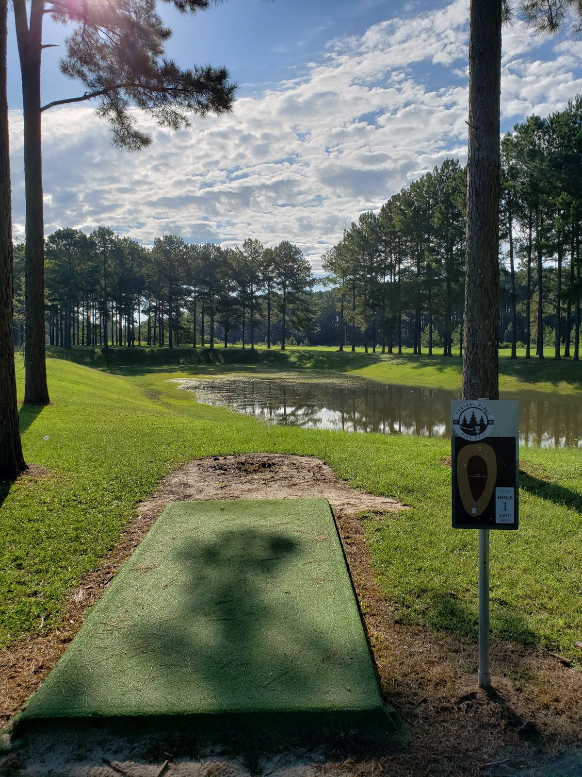 #1 Intermediate Course Tee-Pad and Fairway over the pond.