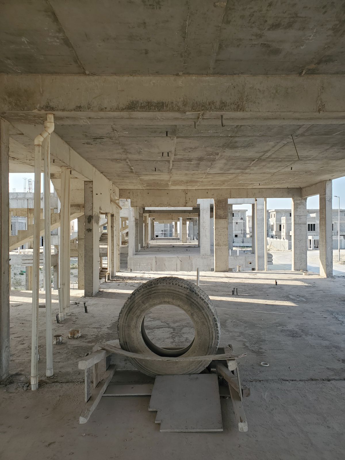 This is the 2nd floor of the building, the goal tire looking back towards the tee pad for hole 11.
