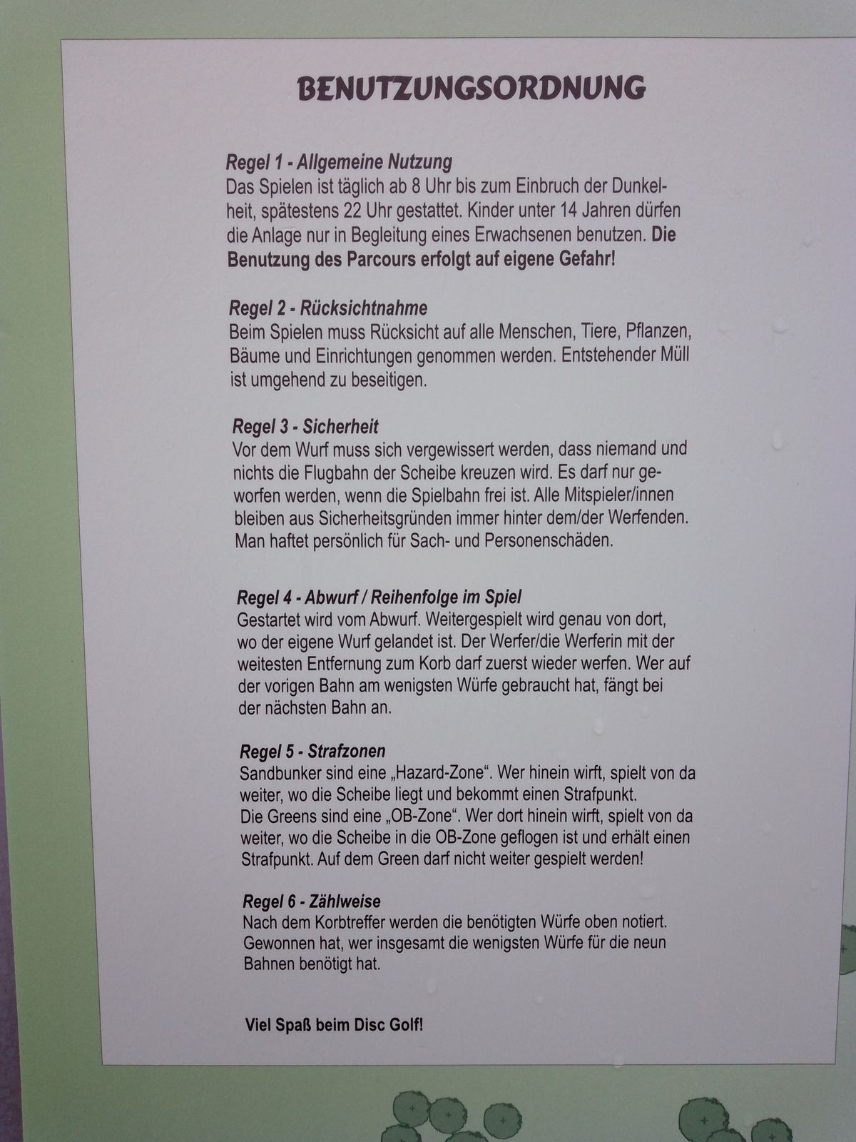 Benutzungsordnung Disc Golf Fleesensee