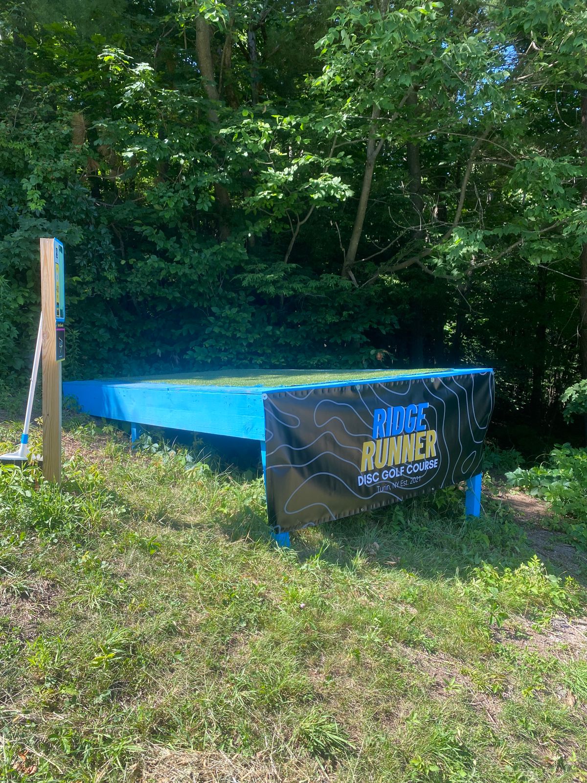 Hole 4 tee deck with new banner
